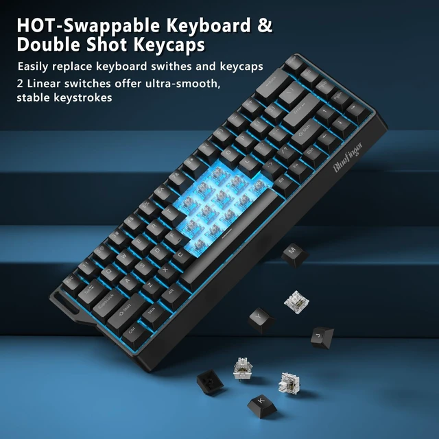 Alt view image 6 of 7 - BlueFinger 60% Wireless Mechanical Gaming Keyboard, Bluetooth/2.4G/USB-C Hot Swappable RGB Backlit Keyboard with Side-Printed PBT Keycaps, for MAC Xbox PC PS5 (Black)