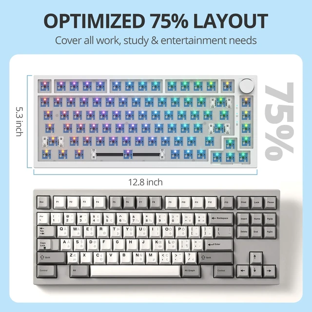 Alt view image 6 of 6 - GTSP 75% Custom Barebones Keyboard Kit Gamer Blank DIY Mechanical Gaming Keyboard PCB with Gasket Hot Swappable 3pin/5pin Switch RGB for Win/Mac (V400 White Kit)