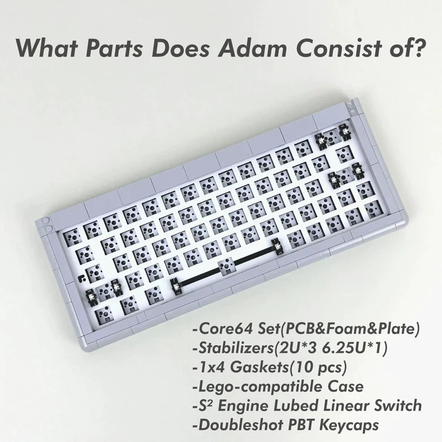 Alt view image 7 of 7 - KBDcraft 01Adam 60% Mechanical Keyboard, 64-Key ANSI, Lego-Compatible Case, Gasket Mount, Hot-swappable, Wired, Linear Switch, RGB, QMK, Vial for Win/Mac, Full Kit (Grey)