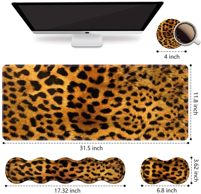 Alt view image 2 of 7 - Ergonomic Keyboard Wrist Rest and Mouse Pad Wrist Rest Set, Large XXL Gaming Mousepad 31.5"x 11.8", Memory Foam, Easy Typing Pain Relief, Multifunctional Desk Mat for Office & Home, Leopard Print