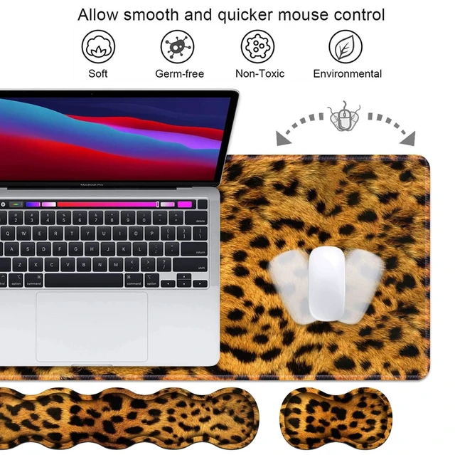 Alt view image 3 of 7 - Ergonomic Keyboard Wrist Rest and Mouse Pad Wrist Rest Set, Large XXL Gaming Mousepad 31.5"x 11.8", Memory Foam, Easy Typing Pain Relief, Multifunctional Desk Mat for Office & Home, Leopard Print