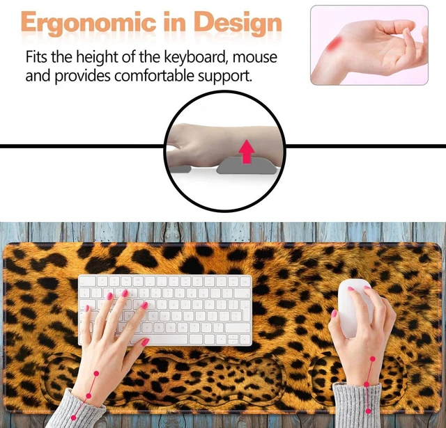 Alt view image 6 of 7 - Ergonomic Keyboard Wrist Rest and Mouse Pad Wrist Rest Set, Large XXL Gaming Mousepad 31.5"x 11.8", Memory Foam, Easy Typing Pain Relief, Multifunctional Desk Mat for Office & Home, Leopard Print