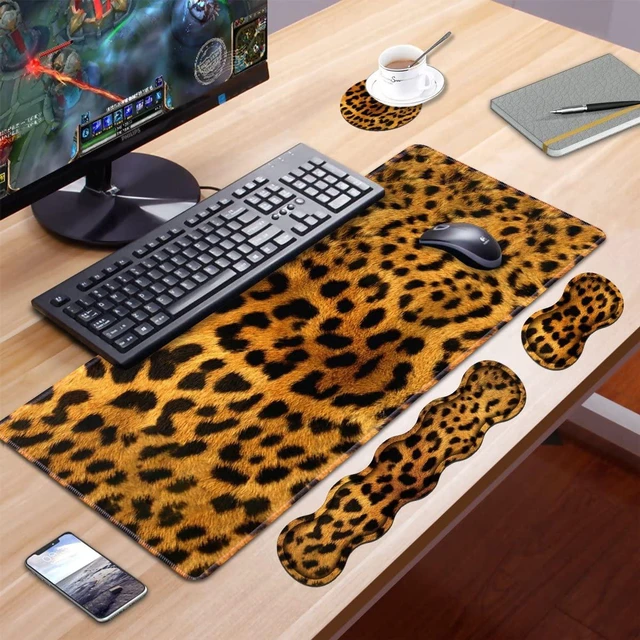 Alt view image 7 of 7 - Ergonomic Keyboard Wrist Rest and Mouse Pad Wrist Rest Set, Large XXL Gaming Mousepad 31.5"x 11.8", Memory Foam, Easy Typing Pain Relief, Multifunctional Desk Mat for Office & Home, Leopard Print