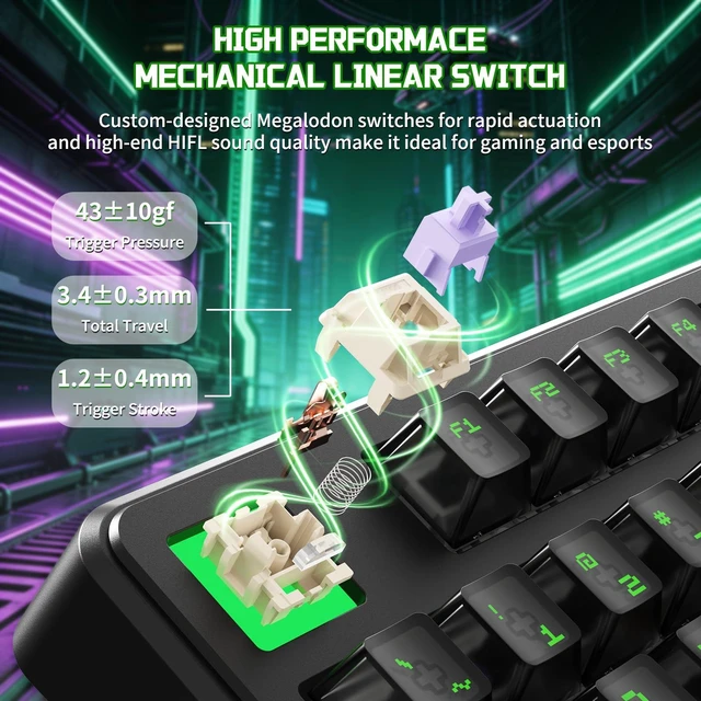 Alt view image 3 of 7 - ATTACK SHARK X87 Ultra Wireless Mechanical Keyboard,Shadow Jade | 8K Wireless Receiver, 10000mAh Battery, Dot-Matrix Screen, 16.8M RGB, Hot-Swappable, Programmable Keyboard for PC Gamer