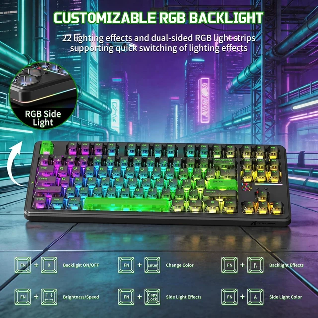 Alt view image 7 of 7 - ATTACK SHARK X87 Ultra Wireless Mechanical Keyboard,Shadow Jade | 8K Wireless Receiver, 10000mAh Battery, Dot-Matrix Screen, 16.8M RGB, Hot-Swappable, Programmable Keyboard for PC Gamer