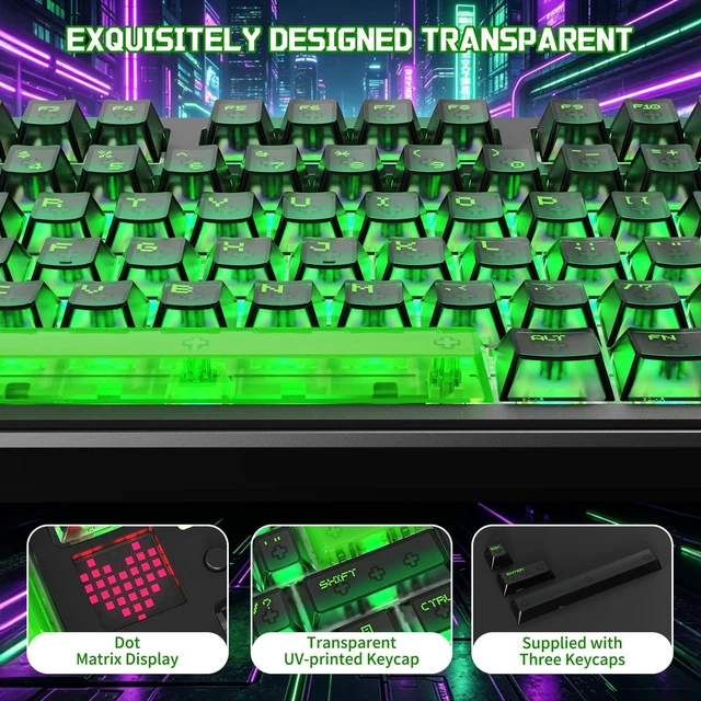 Alt view image 6 of 7 - ATTACK SHARK X87 Ultra Wireless Mechanical Keyboard,Shadow Jade | 8K Wireless Receiver, 10000mAh Battery, Dot-Matrix Screen, 16.8M RGB, Hot-Swappable, Programmable Keyboard for PC Gamer