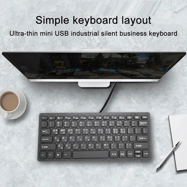 Alt view image 4 of 7 - Denash Wired Korean Keyboard, 78 Keys Spill Proof Slim Hangul Layout Keyboard, USB Plug and Play Lightweight Keypad for Computer Laptop PC