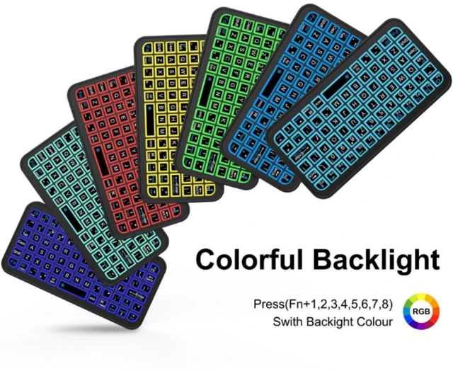 Alt view image 5 of 7 - Mini Bluetooth Keyboard,Ultra Small Wireless Keyboard with 7 RGB Backlights,Portable Compact Pocket Slim Handheld Cordless Keypad Air Mouse for Gaming Laptop Android Windows Mac Smartphone Travel