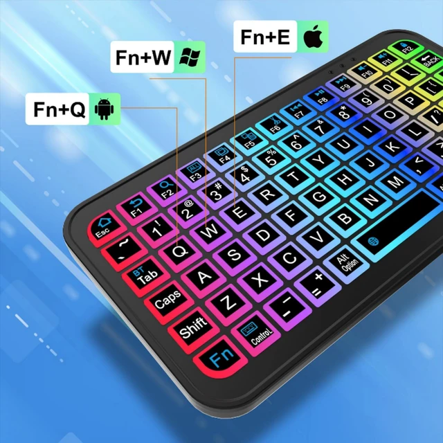 Alt view image 7 of 7 - Mini Bluetooth Keyboard,Ultra Small Wireless Keyboard with 7 RGB Backlights,Portable Compact Pocket Slim Handheld Cordless Keypad Air Mouse for Gaming Laptop Android Windows Mac Smartphone Travel