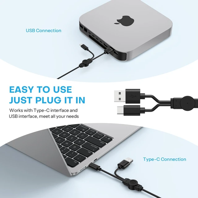 Alt view image 2 of 7 - OMOTON Light Up Keyboard for Mac, Backlit Wired Keyboard with Extra Large Print, USB-C & USB-A Plug and Play for iMac Mac mini MacBook, Number Pad, 7 Colors & 4 Brightness Levels (Grey)