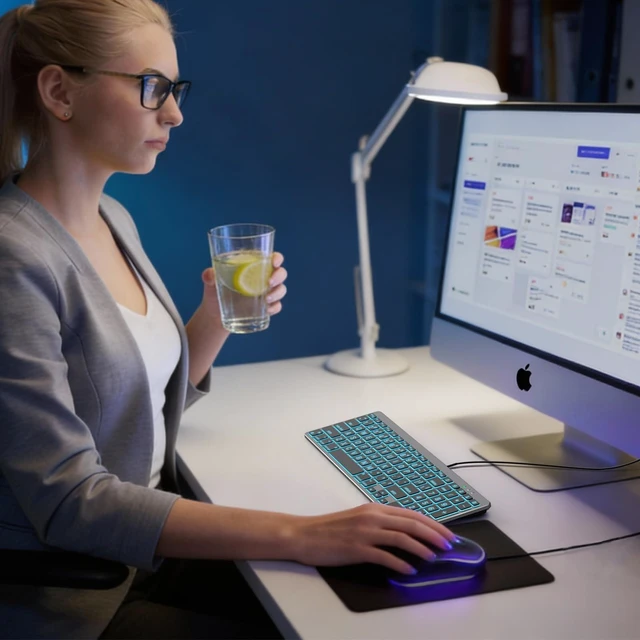 Alt view image 7 of 7 - OMOTON Light Up Keyboard for Mac, Backlit Wired Keyboard with Extra Large Print, USB-C & USB-A Plug and Play for iMac Mac mini MacBook, Number Pad, 7 Colors & 4 Brightness Levels (Grey)