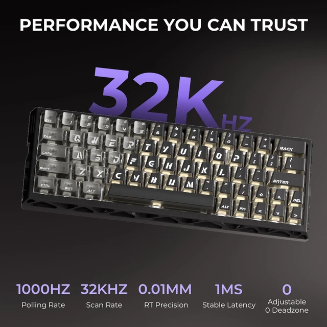Alt view image 6 of 7 - XVX Trooper63 HE Hall Effect Keyboard,Dual RGB Aluminum Phantom Black | Hall effect magnetic switches, dual north-south RGB, CNC aluminum, 64 keys with arrows, hot-swap, wired only, matte black