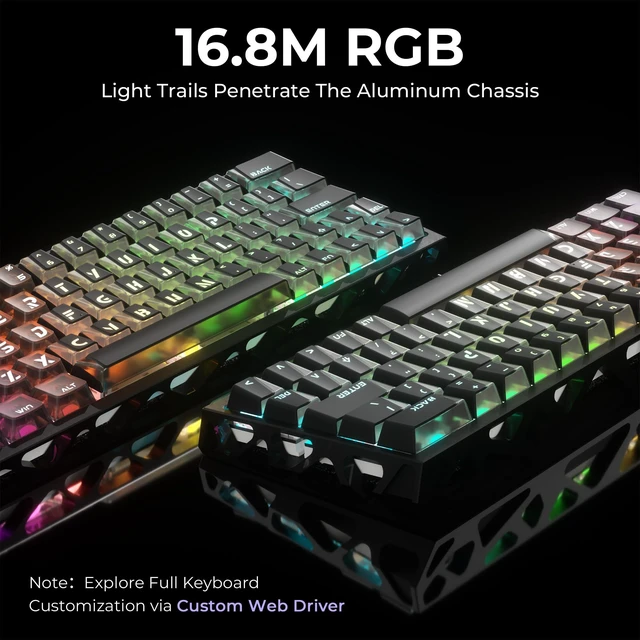 Alt view image 7 of 7 - XVX Trooper63 HE Hall Effect Keyboard,Dual RGB Aluminum Phantom Black | Hall effect magnetic switches, dual north-south RGB, CNC aluminum, 64 keys with arrows, hot-swap, wired only, matte black