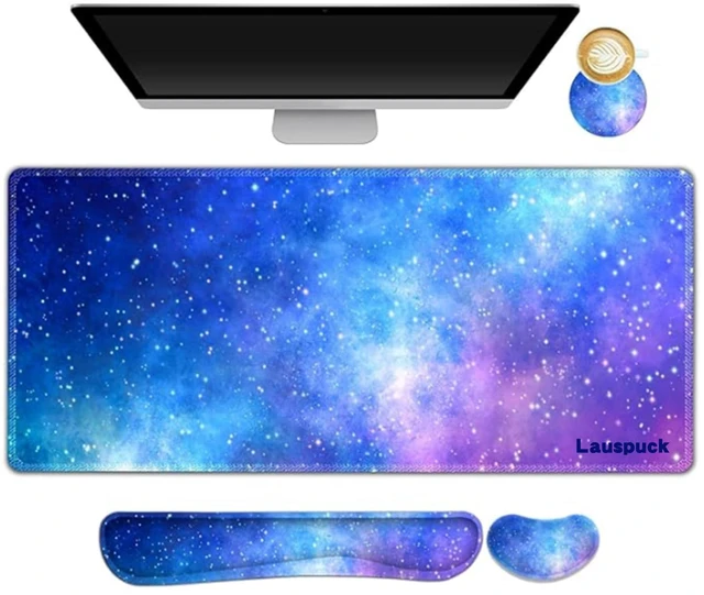 Main image of Lauspuck Desk Mat, Gaming Mouse Pad Wrist Rest Support Combo, XXL Large Mousepad + Keyboard Wrist Support +Mouse Wrist Rest+Coaster Set with Ergonomic Design 4in1 for Home Office, Nebula Galaxy