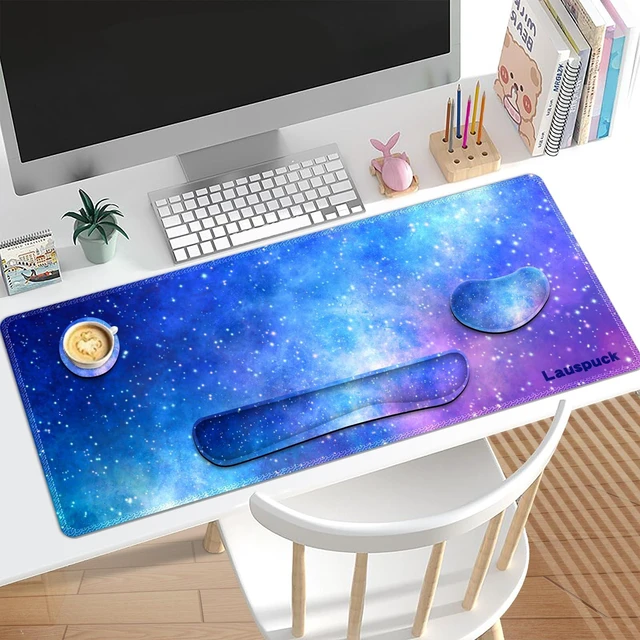 Alt view image 2 of 7 - Lauspuck Desk Mat, Gaming Mouse Pad Wrist Rest Support Combo, XXL Large Mousepad + Keyboard Wrist Support +Mouse Wrist Rest+Coaster Set with Ergonomic Design 4in1 for Home Office, Nebula Galaxy