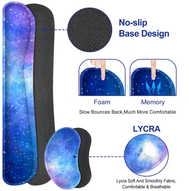 Alt view image 4 of 7 - Lauspuck Desk Mat, Gaming Mouse Pad Wrist Rest Support Combo, XXL Large Mousepad + Keyboard Wrist Support +Mouse Wrist Rest+Coaster Set with Ergonomic Design 4in1 for Home Office, Nebula Galaxy