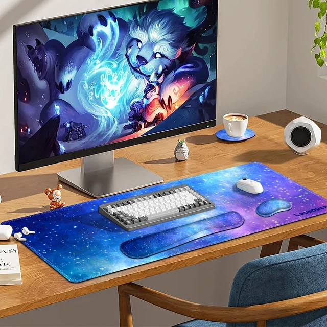 Alt view image 6 of 7 - Lauspuck Desk Mat, Gaming Mouse Pad Wrist Rest Support Combo, XXL Large Mousepad + Keyboard Wrist Support +Mouse Wrist Rest+Coaster Set with Ergonomic Design 4in1 for Home Office, Nebula Galaxy