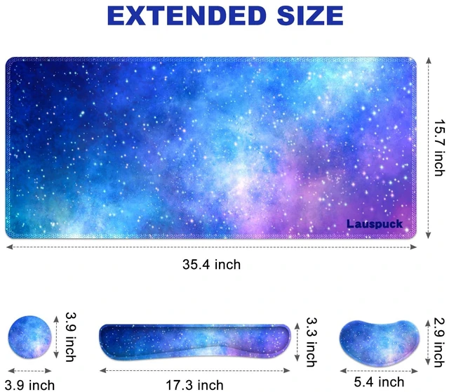 Alt view image 7 of 7 - Lauspuck Desk Mat, Gaming Mouse Pad Wrist Rest Support Combo, XXL Large Mousepad + Keyboard Wrist Support +Mouse Wrist Rest+Coaster Set with Ergonomic Design 4in1 for Home Office, Nebula Galaxy