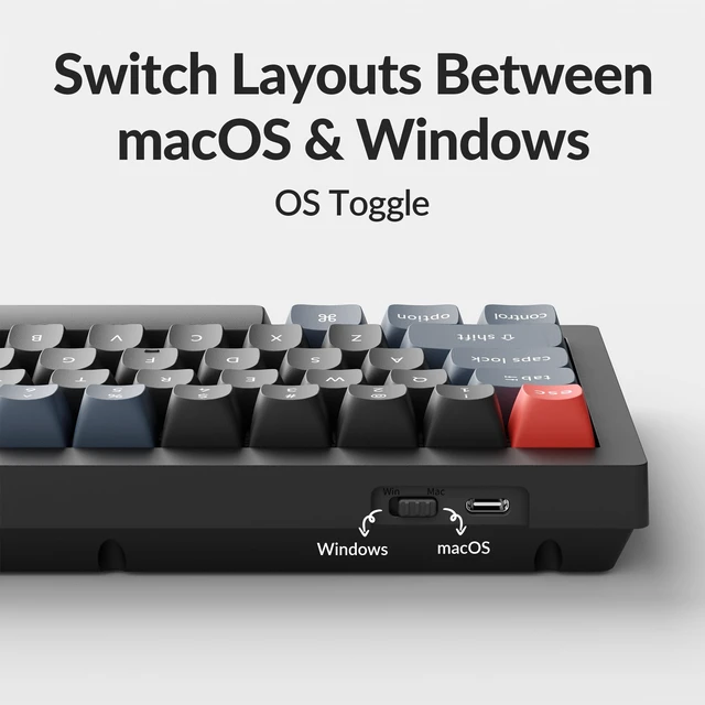 Alt view image 4 of 7 - Keychron V2 Wired Custom Mechanical Keyboard, 65% Layout QMK/VIA Programmable Macro with Hot-swappable K Pro Brown Switch Compatible with Mac Windows Linux (Carbon Black - Non-Transparent)