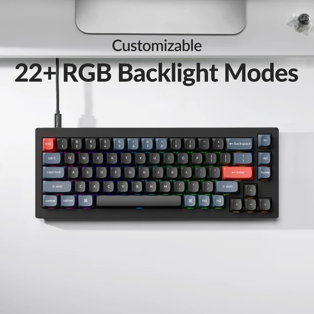 Alt view image 5 of 7 - Keychron V2 Wired Custom Mechanical Keyboard, 65% Layout QMK/VIA Programmable Macro with Hot-swappable K Pro Brown Switch Compatible with Mac Windows Linux (Carbon Black - Non-Transparent)