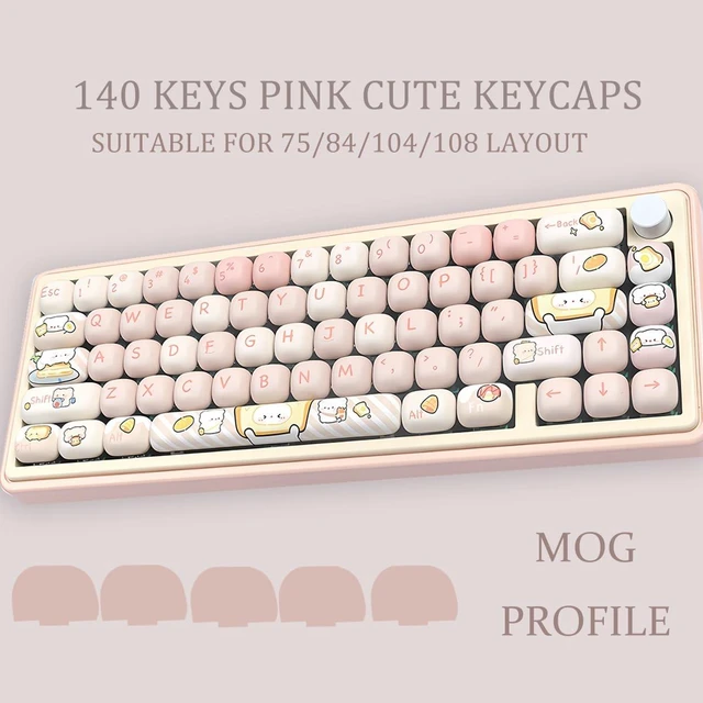 Alt view image 3 of 6 - Sumgsn PBT Cute Keycaps, Pink MOG Profile Keycap | 139 Keys Rounded Custom Keycap Set for Mx Cherry Mechanical Keyboard 60 75 100 Percent
