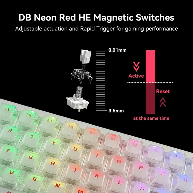 Alt view image 3 of 7 - DarkBeacon Flux 68 HE Mechanical Gaming Keyboard Rapid Trigger with Adjustable Actuation 0.01-3.5 mm, Hall Effect Magnetic Switch, 8000Hz Polling, RGB Backlit, 65% Wired Keyboard for PC(White)