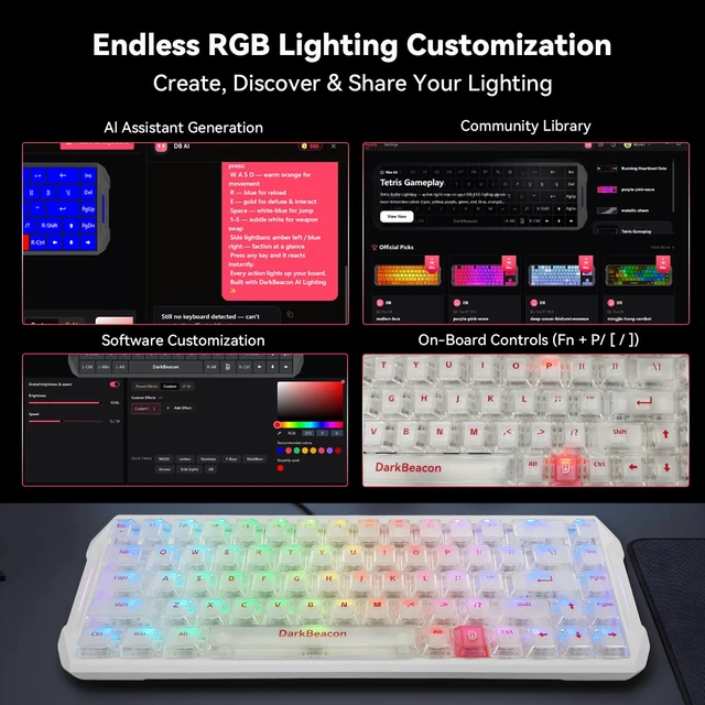 Alt view image 6 of 7 - DarkBeacon Flux 68 HE Mechanical Gaming Keyboard Rapid Trigger with Adjustable Actuation 0.01-3.5 mm, Hall Effect Magnetic Switch, 8000Hz Polling, RGB Backlit, 65% Wired Keyboard for PC(White)