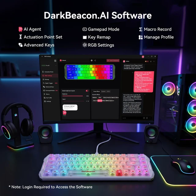 Alt view image 7 of 7 - DarkBeacon Flux 68 HE Mechanical Gaming Keyboard Rapid Trigger with Adjustable Actuation 0.01-3.5 mm, Hall Effect Magnetic Switch, 8000Hz Polling, RGB Backlit, 65% Wired Keyboard for PC(White)