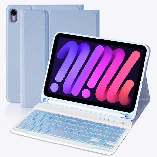 Main image of Nsyee Keyboard Case for iPad mini 7 (A17 Pro) 2024 & Mini 6 2021, 8.3 Inch Tablet Keyboard Cases with Pencil Holder, Auto Sleep/Wake, Detachable Keyboard Cover for iPad mini 7th/6th Gen, Purple
