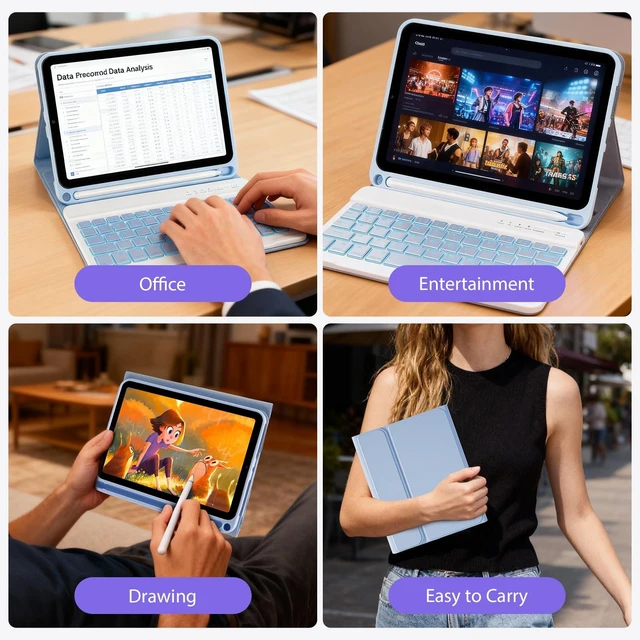 Alt view image 7 of 7 - Nsyee Keyboard Case for iPad mini 7 (A17 Pro) 2024 & Mini 6 2021, 8.3 Inch Tablet Keyboard Cases with Pencil Holder, Auto Sleep/Wake, Detachable Keyboard Cover for iPad mini 7th/6th Gen, Purple