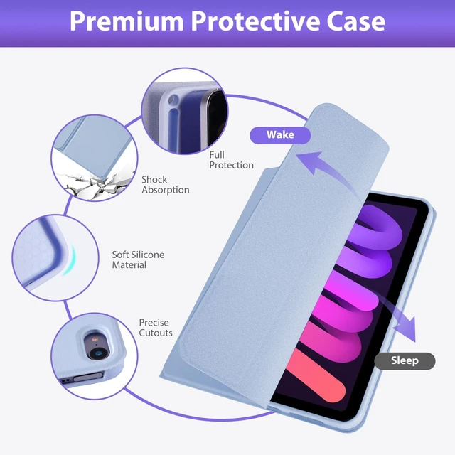 Alt view image 6 of 7 - Nsyee Keyboard Case for iPad mini 7 (A17 Pro) 2024 & Mini 6 2021, 8.3 Inch Tablet Keyboard Cases with Pencil Holder, Auto Sleep/Wake, Detachable Keyboard Cover for iPad mini 7th/6th Gen, Purple