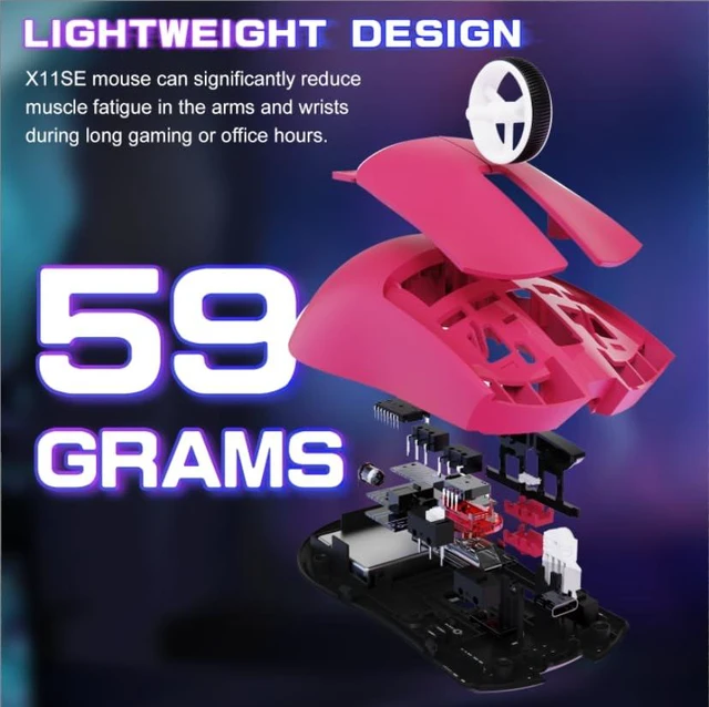 Alt view image 3 of 7 - ATTACK SHARK X11 SE Ultra-Light Wireless Gaming Mouse,Berry Red | Tri-Modes BT5.2/Type-C Wired/2.4G, PixArt PAW3311 Gaming Sensor, 22KDPI, 5 Programmable Buttons, For Laptop, PC, Mac Gamer