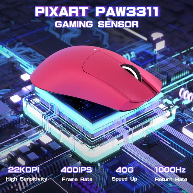 Alt view image 4 of 7 - ATTACK SHARK X11 SE Ultra-Light Wireless Gaming Mouse,Berry Red | Tri-Modes BT5.2/Type-C Wired/2.4G, PixArt PAW3311 Gaming Sensor, 22KDPI, 5 Programmable Buttons, For Laptop, PC, Mac Gamer