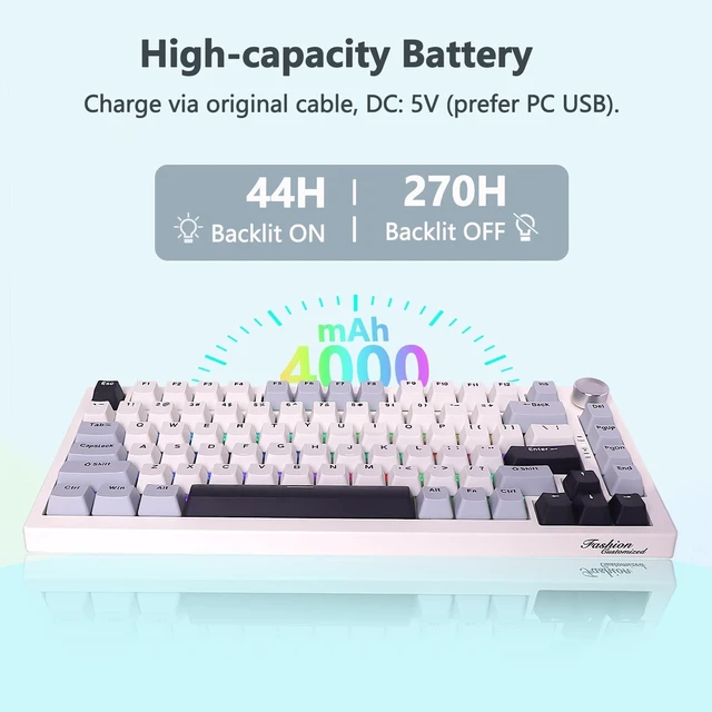 Alt view image 6 of 7 - Itigoitie 75% Wireless Gaming Mechanical Keyboard,TriMode 2.4G/USBC/BT5.3,4000mAh Hot Swappable Custom Keyboard,Linear Switch,Gasket Mounted,RGB Backlit,PBT Keycaps,CNC Knob for Mac/Win/Android/iOS