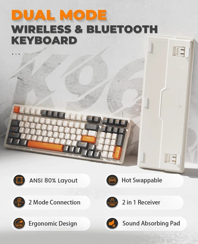Alt view image 2 of 7 - MAGIC-REFINER RK96 100 Keys Wireless Mechanical Gaming Keyboard | Dual Mode 2.4G/BT5.0 2-in-1 Receiver, Hot Swappable Linear Red Switches with Number Pad for PC Gamers/Mac/Windows