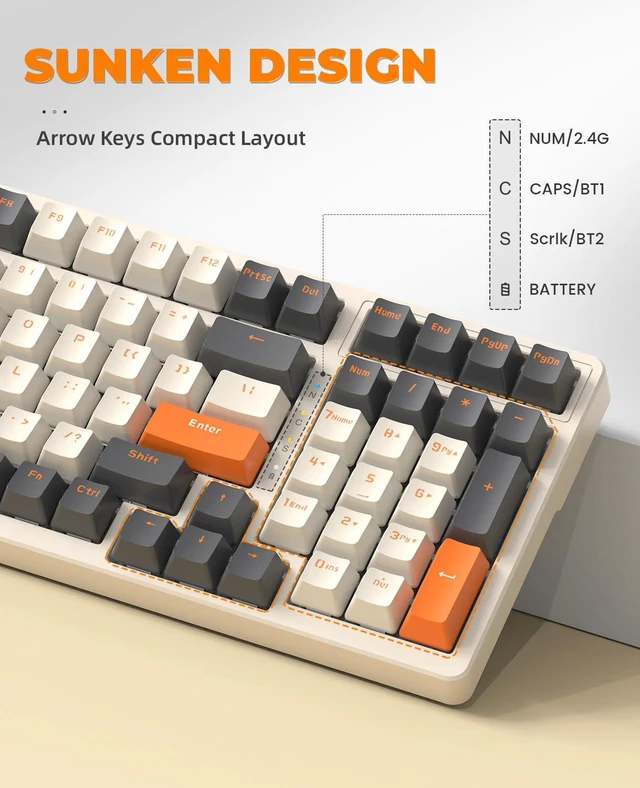 Alt view image 7 of 7 - MAGIC-REFINER RK96 100 Keys Wireless Mechanical Gaming Keyboard | Dual Mode 2.4G/BT5.0 2-in-1 Receiver, Hot Swappable Linear Red Switches with Number Pad for PC Gamers/Mac/Windows