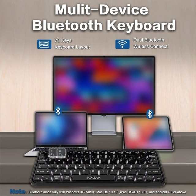 Alt view image 6 of 7 - JOMAA Bluetooth Travel Foldable Keyboard with Dual Device Pairing, RGB Backlit Keys, Long Battery Life Portable Keypad with Any-Angle Stand for Smartphones, Tablets, iOS,Android iPad, and Phones