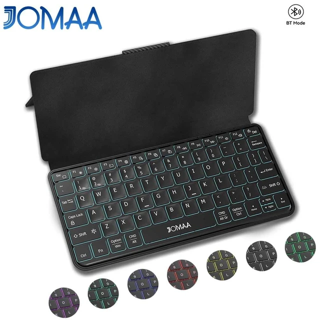 Alt view image 2 of 7 - JOMAA Bluetooth Travel Foldable Keyboard with Dual Device Pairing, RGB Backlit Keys, Long Battery Life Portable Keypad with Any-Angle Stand for Smartphones, Tablets, iOS,Android iPad, and Phones