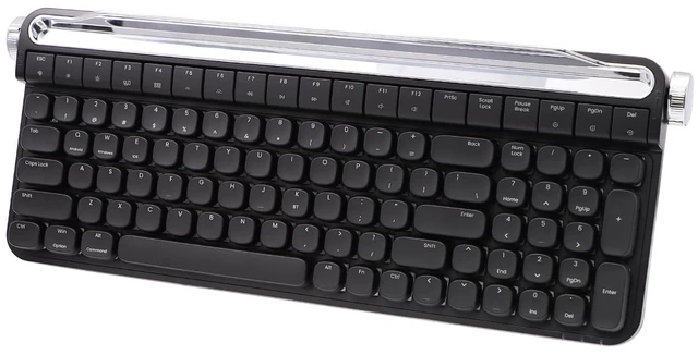 Main image of Retro Typewriter Mechanical Keyboard with Tablet Stand, 100 Keys LED Backlit, ABS+PBT Keycaps, Wired/Bluetooth, Blue Switch, Compatible with Windows/Mac/iOS/Android (Black)