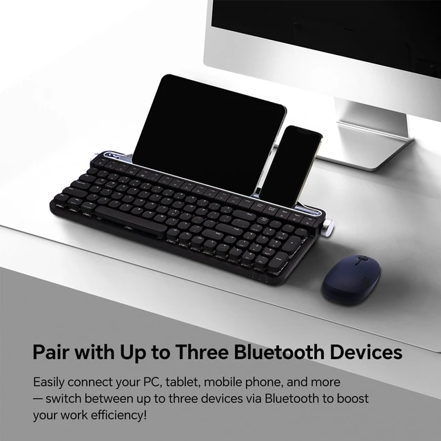 Alt view image 2 of 7 - Retro Typewriter Mechanical Keyboard with Tablet Stand, 100 Keys LED Backlit, ABS+PBT Keycaps, Wired/Bluetooth, Blue Switch, Compatible with Windows/Mac/iOS/Android (Black)