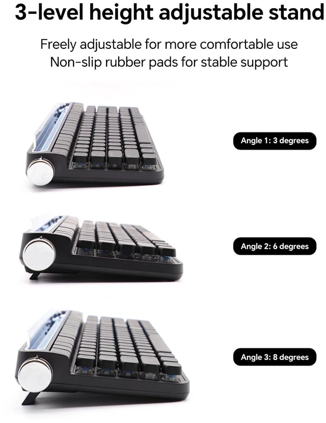 Alt view image 4 of 7 - Retro Typewriter Mechanical Keyboard with Tablet Stand, 100 Keys LED Backlit, ABS+PBT Keycaps, Wired/Bluetooth, Blue Switch, Compatible with Windows/Mac/iOS/Android (Black)
