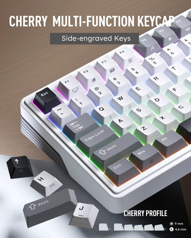 Alt view image 5 of 7 - ROYAL KLUDGE M100 Wireless Mechanical Keyboard with Screen & Knob, White | Bluetooth/2.4G/USB RGB Gaming Keyboard with Number Pad, Hot Swappable Gasket Mount for Win/Mac/PC, PBT Keycaps, Cream Switch