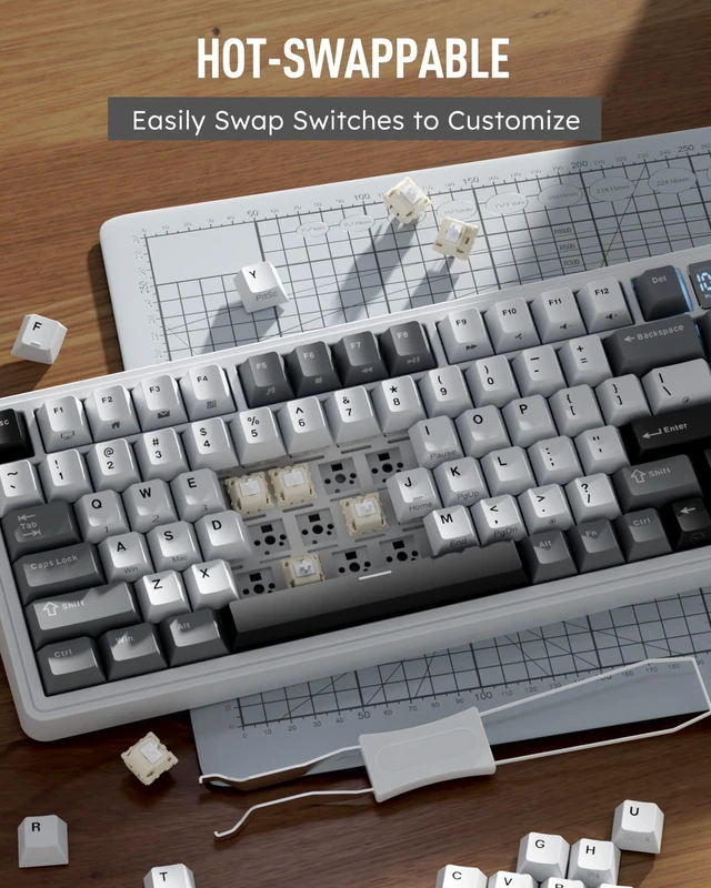 Alt view image 7 of 7 - ROYAL KLUDGE M100 Wireless Mechanical Keyboard with Screen & Knob, White | Bluetooth/2.4G/USB RGB Gaming Keyboard with Number Pad, Hot Swappable Gasket Mount for Win/Mac/PC, PBT Keycaps, Cream Switch