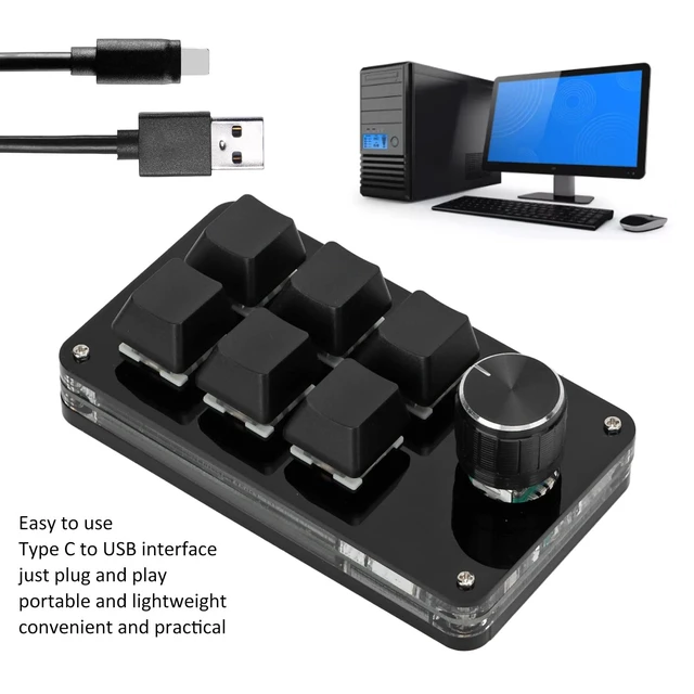 Alt view image 4 of 7 - Yoidesu 6 Key Mini Keypad with Knob, Multifunctional Programmable Macro Keyboard, with 6 Fully Programmable Keys, DIY Mechanical Keyboard for Game(Full Black)