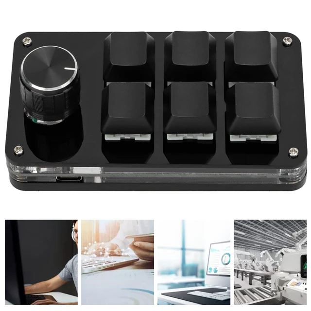 Alt view image 5 of 7 - Yoidesu 6 Key Mini Keypad with Knob, Multifunctional Programmable Macro Keyboard, with 6 Fully Programmable Keys, DIY Mechanical Keyboard for Game(Full Black)
