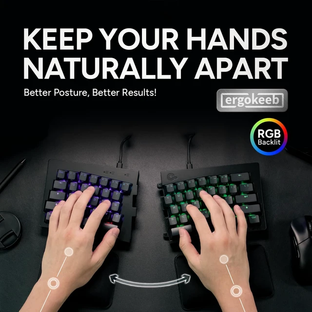 Alt view image 2 of 7 - BAROCCOMiSTEL MiSTEL MD600 Alpha BT RGB, Split Keyboard, Ergonomic Mechanical Keyboard, 60%, PBT Double Shot Keycap (Transparent), Bluetooth5.0, Mac/Windows OS Compatible (Silent Red)
