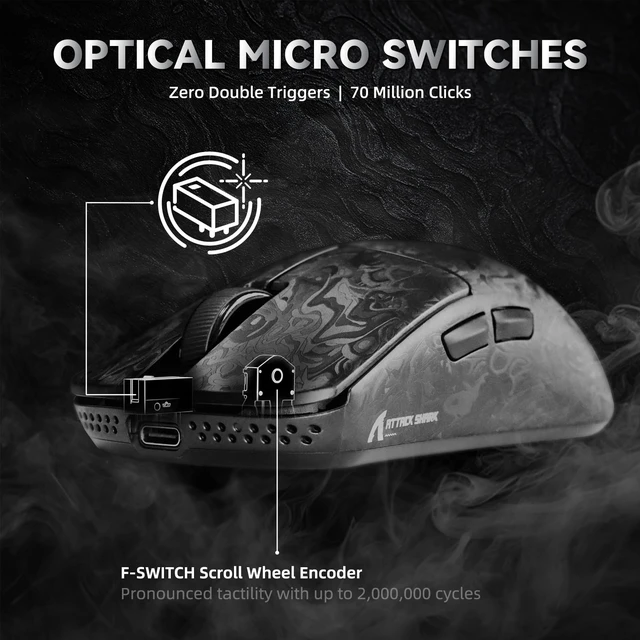 Alt view image 4 of 6 - ATTACK SHARK R11 Ultra 8K Carbon Fiber Wireless Gaming Mouse,PAW3950MAX 42K DPI Sensor,49g Superlight Ergonomic Computer Mice with Tri-Mode,70M Switch Cloud Driver for Win/Mac/PC Gamer,Ink Blade&Tape