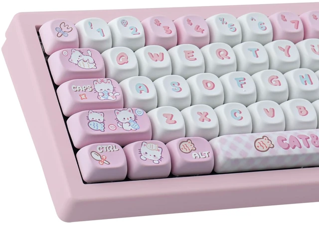 Main image of TYRIXKI PBT Cute Kitty-cat Keycaps Set 140 Keys MOA Profile Keycaps | Dye-Sublimation Custom Keycap for Cherry Gateron MX Switches Mechanical Keyboards