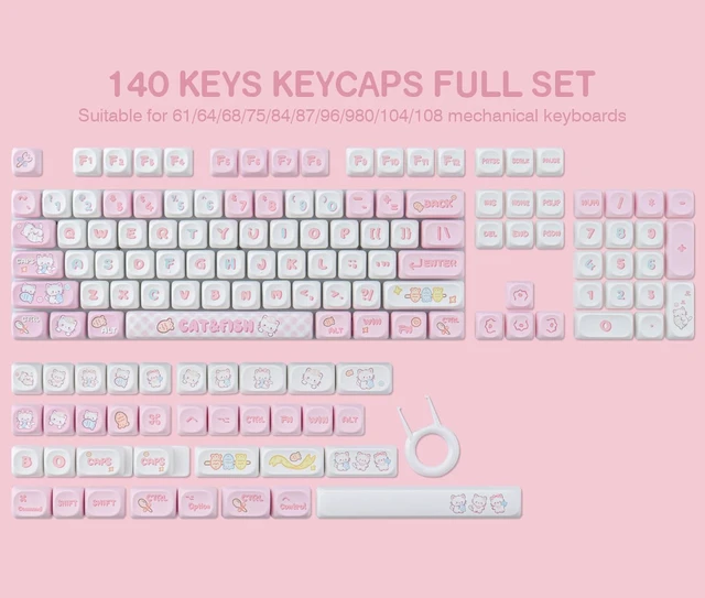 Alt view image 2 of 7 - TYRIXKI PBT Cute Kitty-cat Keycaps Set 140 Keys MOA Profile Keycaps | Dye-Sublimation Custom Keycap for Cherry Gateron MX Switches Mechanical Keyboards