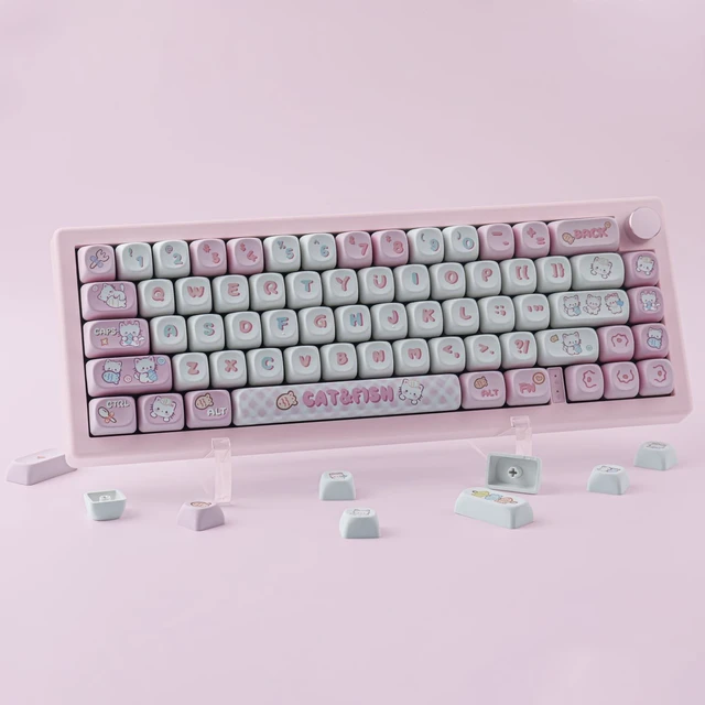 Alt view image 3 of 7 - TYRIXKI PBT Cute Kitty-cat Keycaps Set 140 Keys MOA Profile Keycaps | Dye-Sublimation Custom Keycap for Cherry Gateron MX Switches Mechanical Keyboards